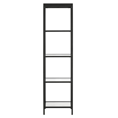 70" Black Metal and Glass Four Tier Bookcase