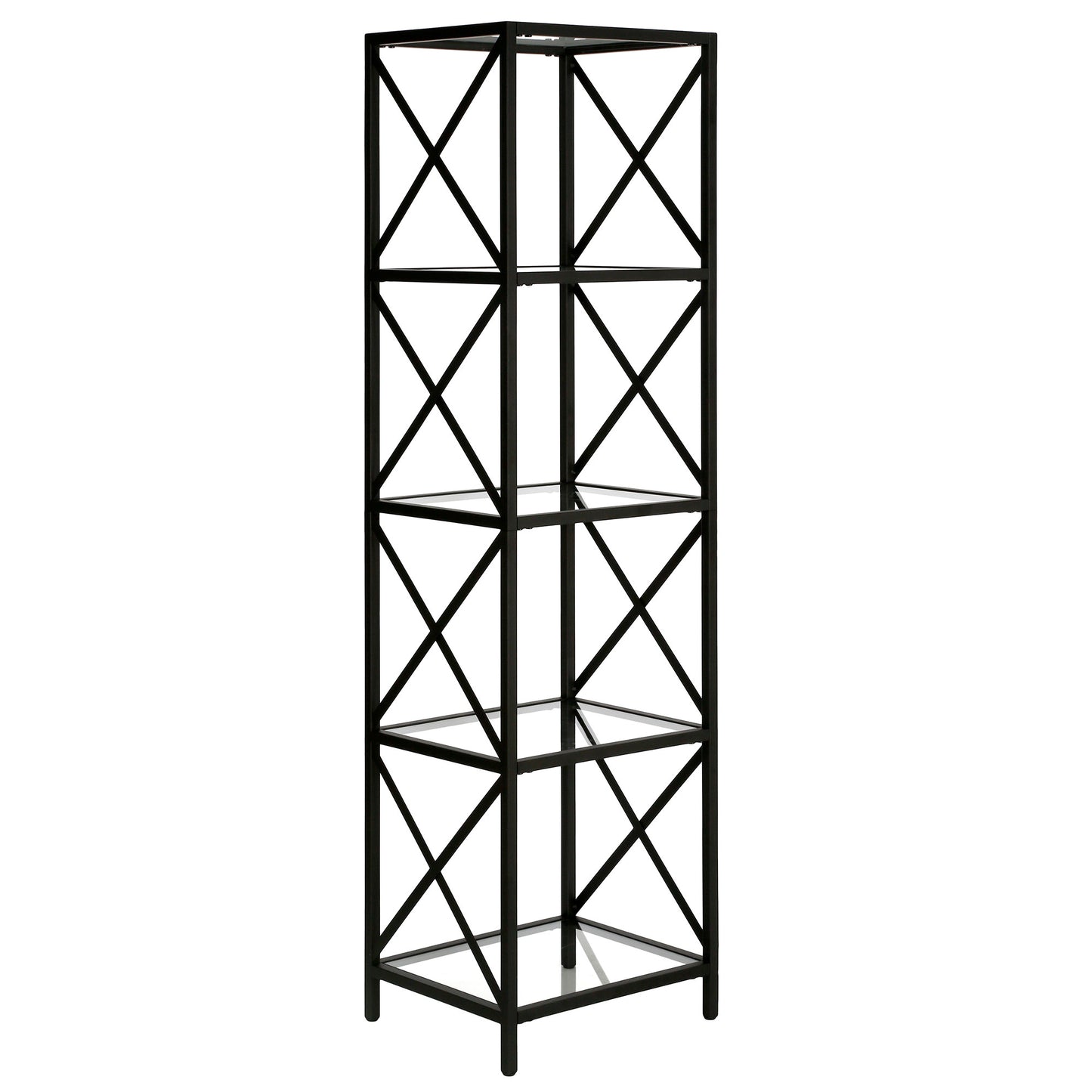 66" Black Metal And Glass Four Tier Etagere Bookcase