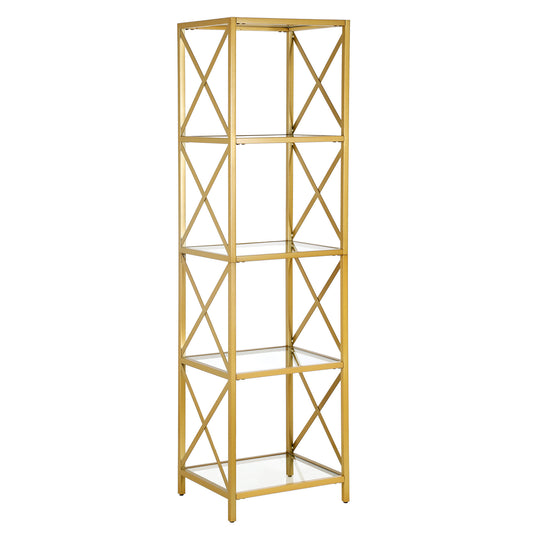 66" Gold Metal And Glass Four Tier Etagere Bookcase