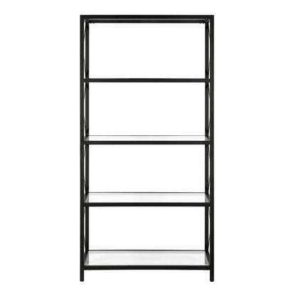 66" Black Metal and Glass Five Tier Etagere Bookcase