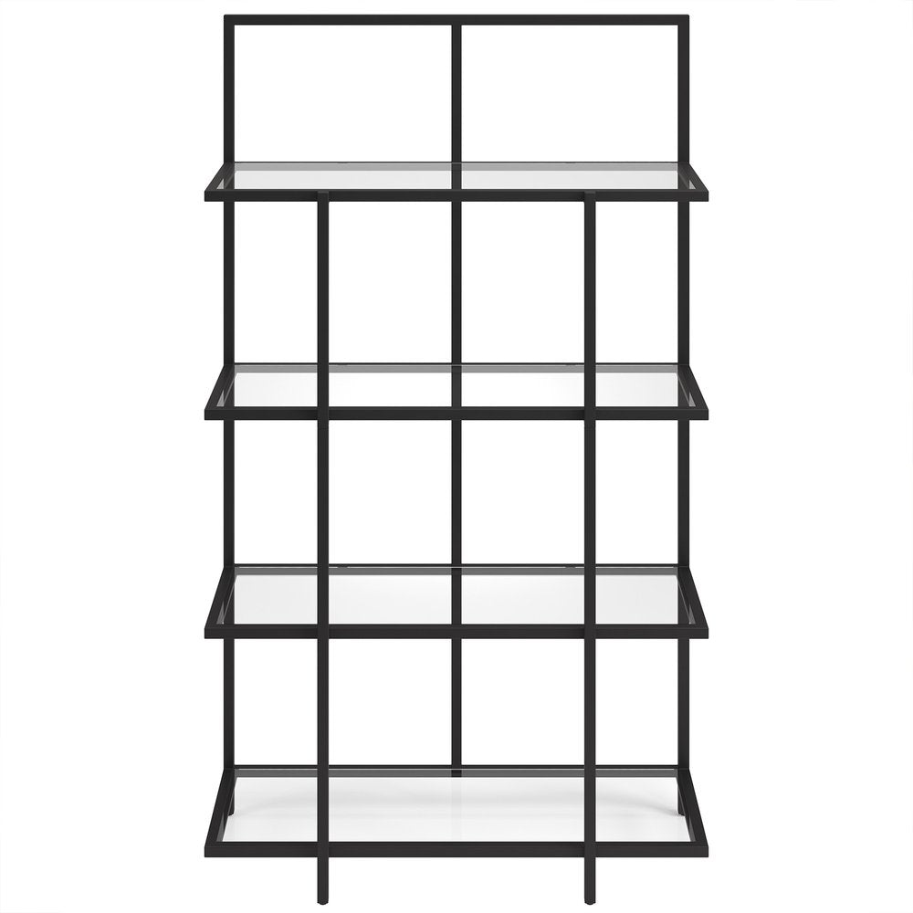 62" Black Metal And Glass Four Tier Etagere Bookcase