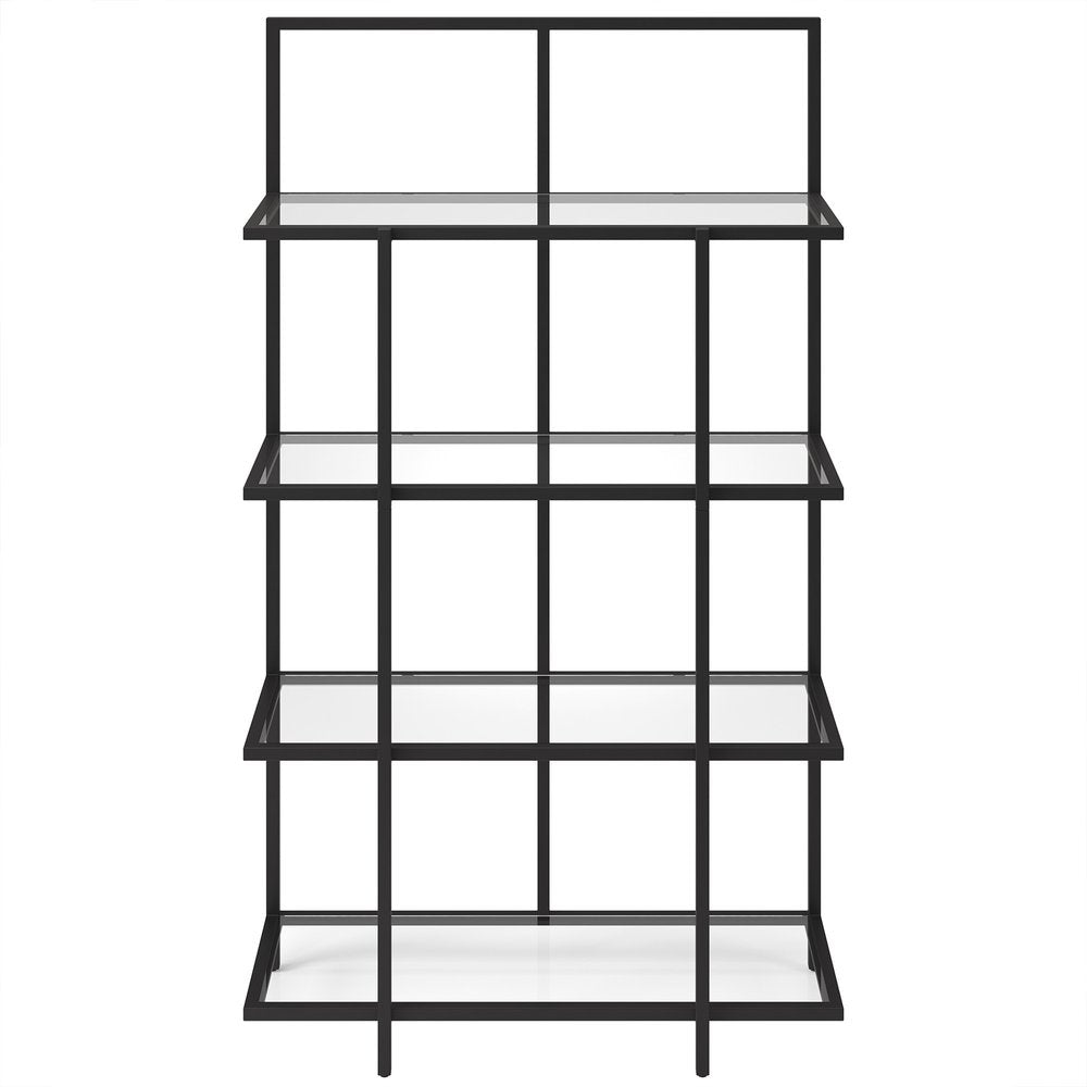 62" Black Metal And Glass Four Tier Etagere Bookcase