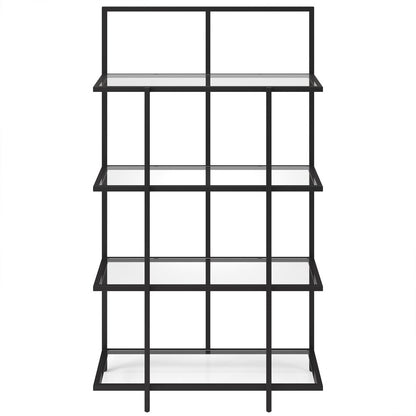62" Black Metal And Glass Four Tier Etagere Bookcase