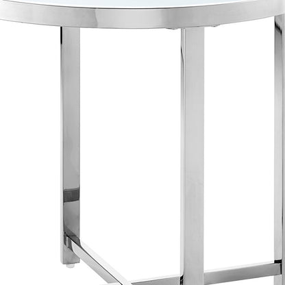 22" Silver Glass And Stainless Steel Round Mirrored End Table