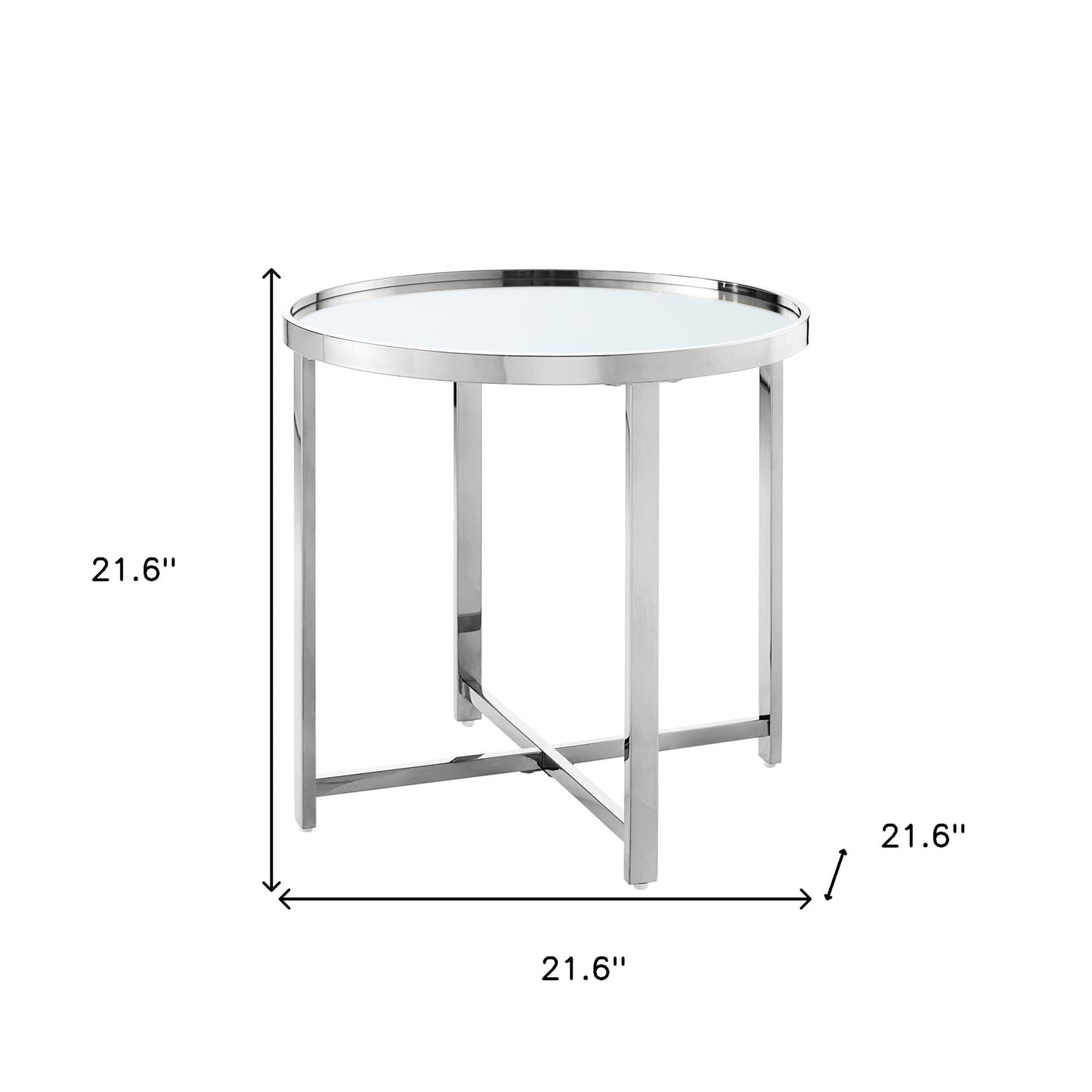 22" Silver Glass And Stainless Steel Round Mirrored End Table