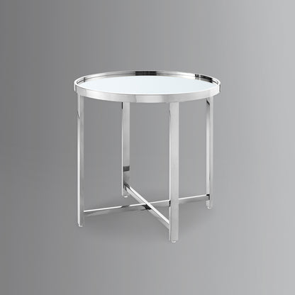 22" Silver Glass And Stainless Steel Round Mirrored End Table