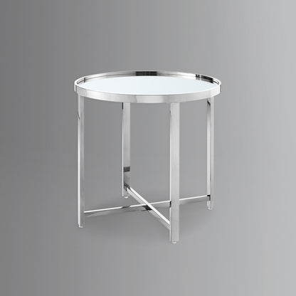 22" Silver Glass And Stainless Steel Round Mirrored End Table