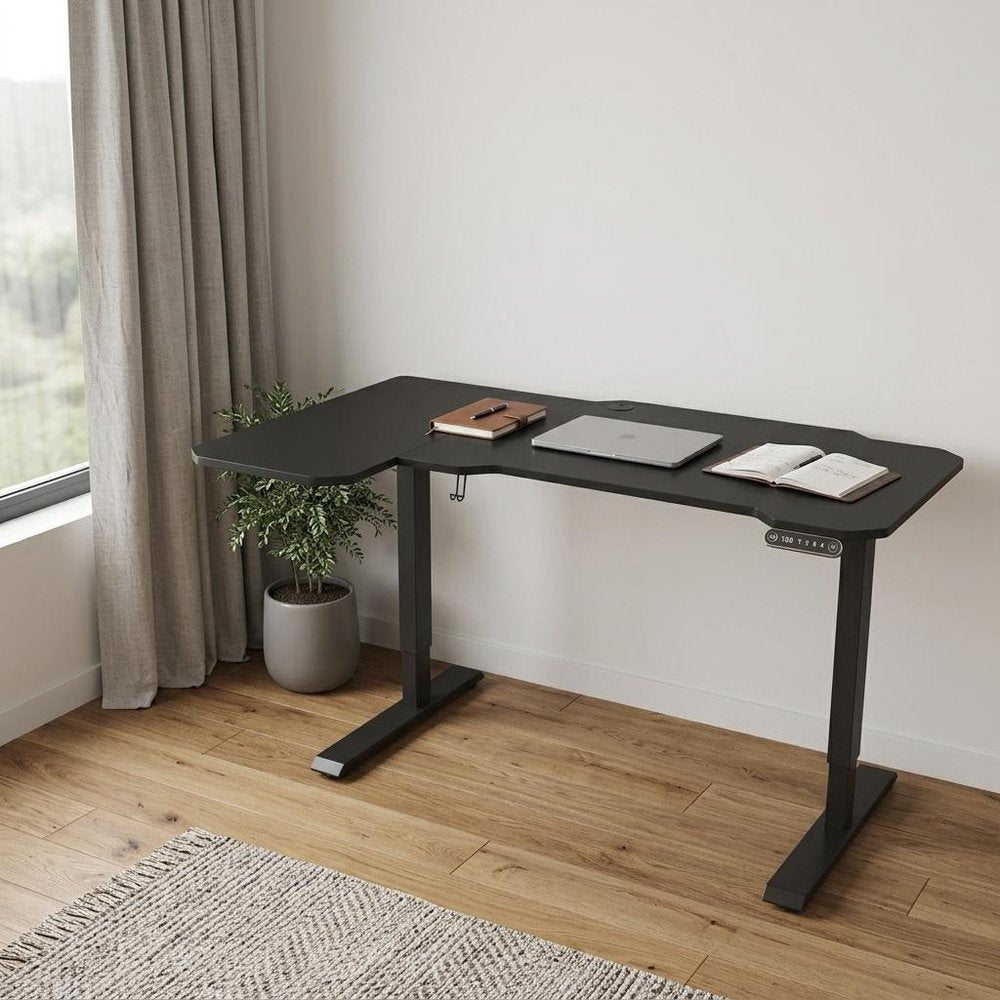 59" Adjustable Black L Shape Computer Desk
