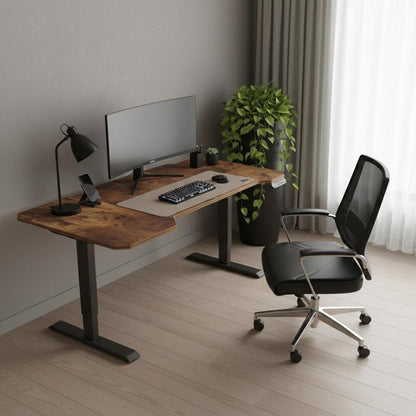 59" Adjustable Brown and Black L Shape Computer Desk
