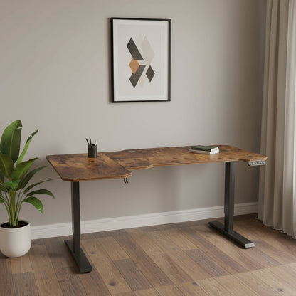 59" Adjustable Brown and Black L Shape Computer Desk