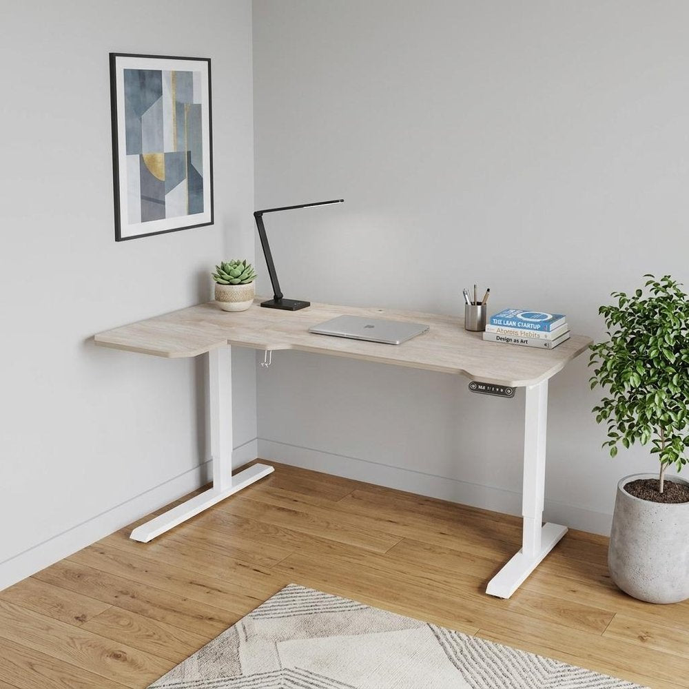 59" Adjustable Light Khaki and White L Shape Standing Desk