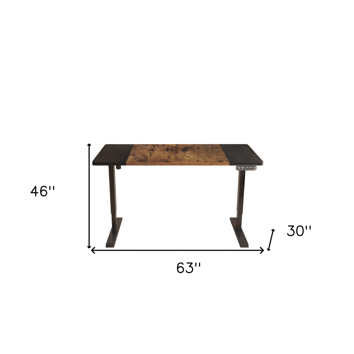 63" Adjustable Brown and Black Standing Desk