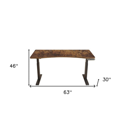 Adjustable Brown and Black Wood and Stainless Steel Rolling Standing Desk