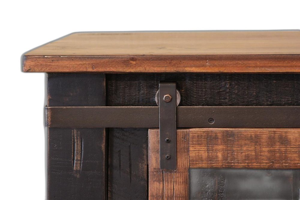 60" Black Solid Wood Cabinet Enclosed Storage Distressed TV Stand