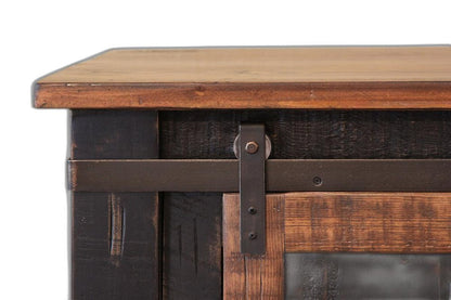 60" Black Solid Wood Cabinet Enclosed Storage Distressed TV Stand
