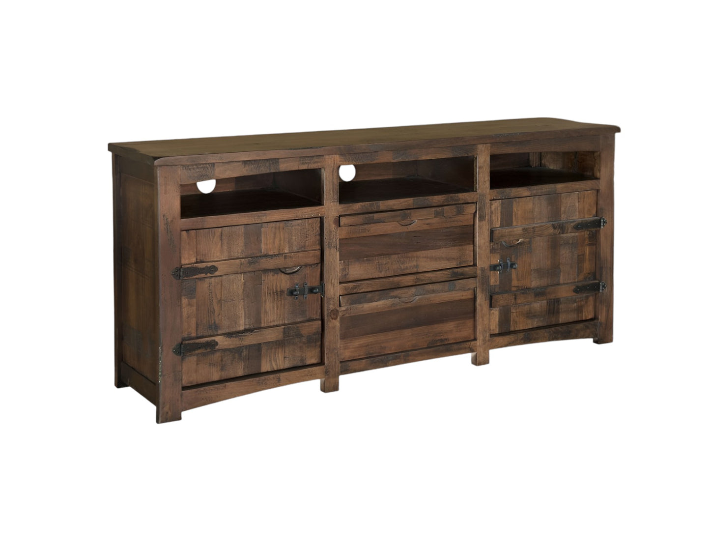 60" Brown Solid Wood Cabinet Enclosed Storage Distressed TV Stand