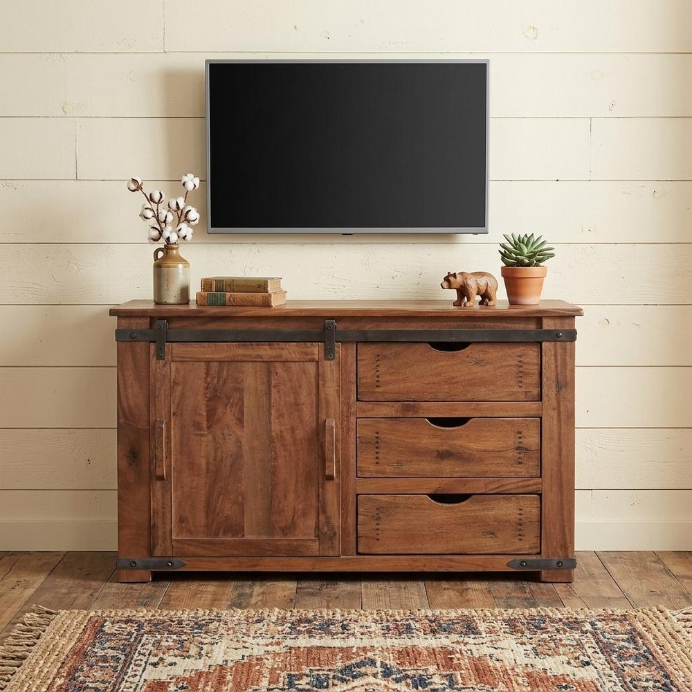 50" Brown Solid Wood Enclosed Storage Distressed TV Stand