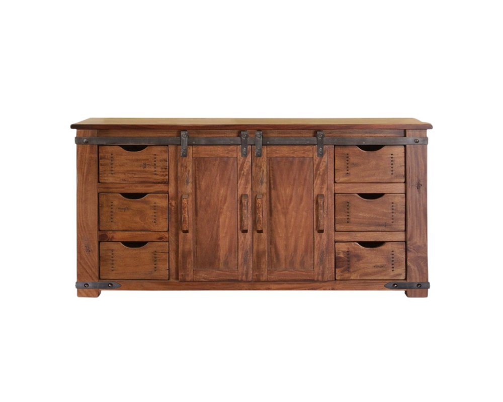 60" Brown Solid Wood Enclosed Storage Distressed TV Stand