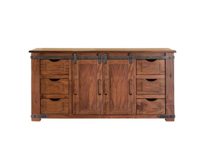 60" Brown Solid Wood Enclosed Storage Distressed TV Stand