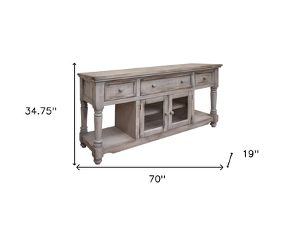 70" Desert Sand Solid Wood Open shelving Distressed TV Stand