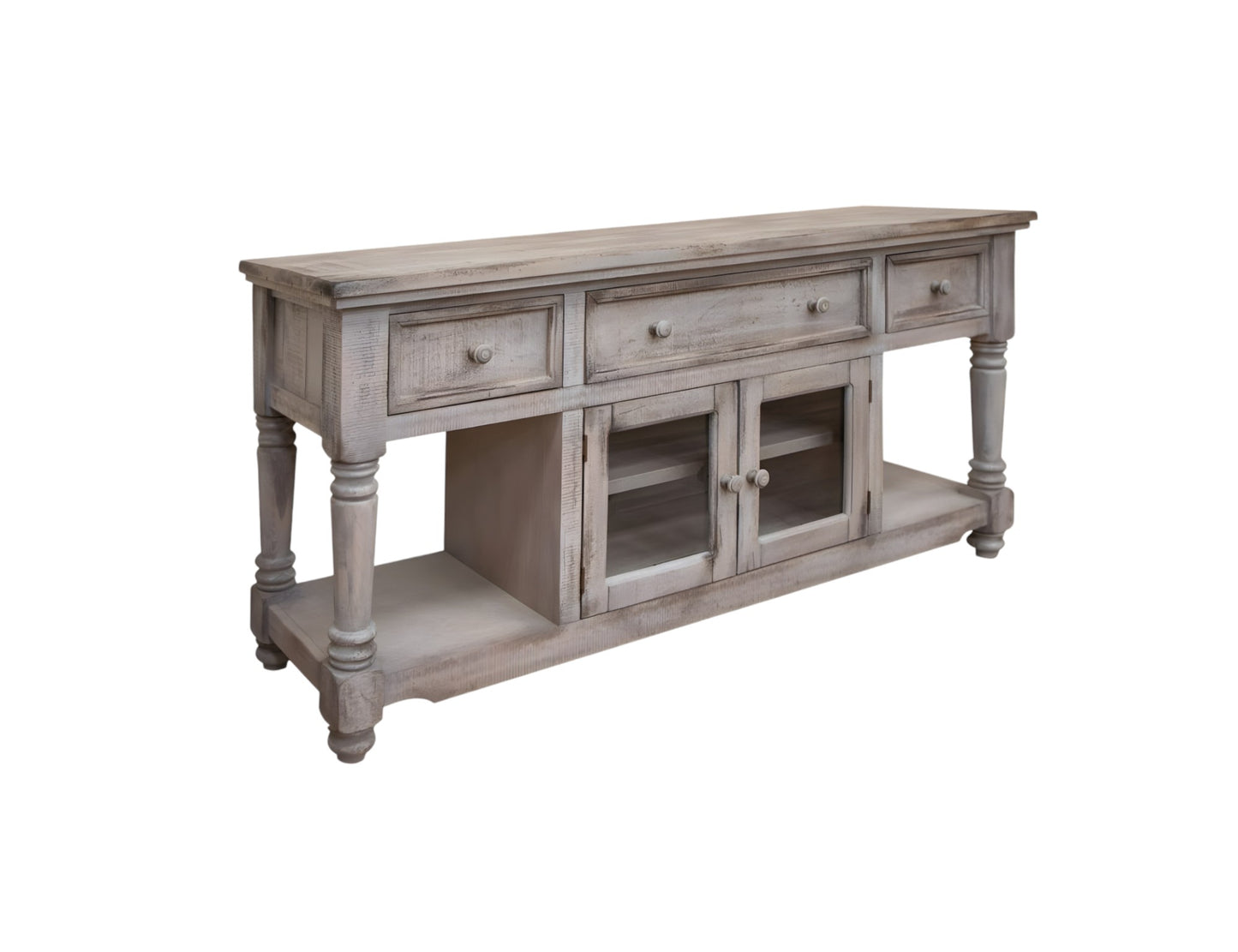 70" Desert Sand Solid Wood Open shelving Distressed TV Stand