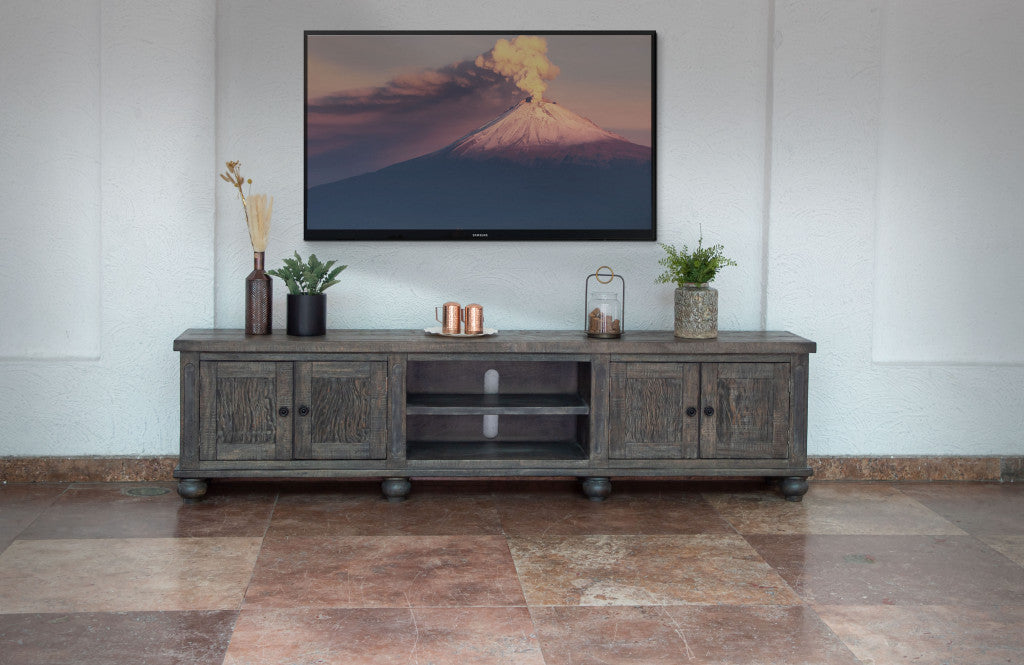 93" Brown Solid Wood Cabinet Enclosed Storage Distressed TV Stand