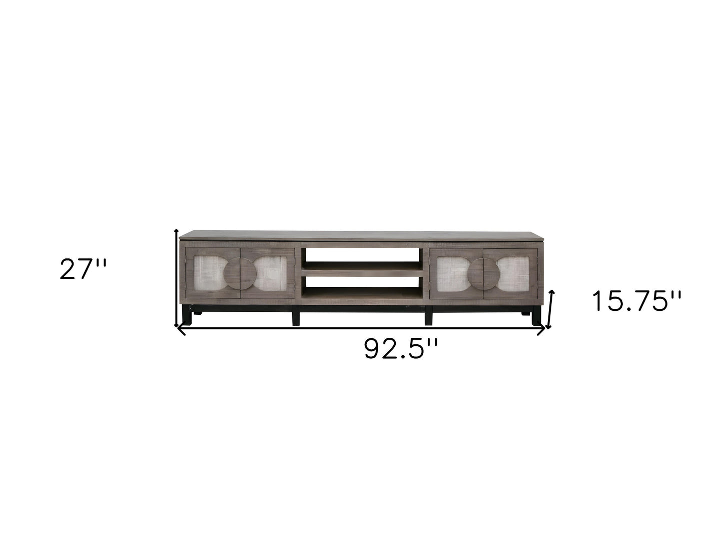 93" Gray Solid Wood Cabinet Enclosed Storage Distressed TV Stand