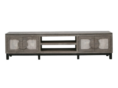 93" White Solid Wood Cabinet Enclosed Storage Distressed TV Stand