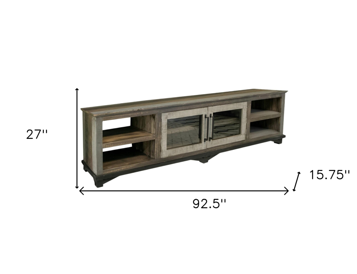 93" Brown Solid Wood Cabinet Enclosed Storage Distressed TV Stand