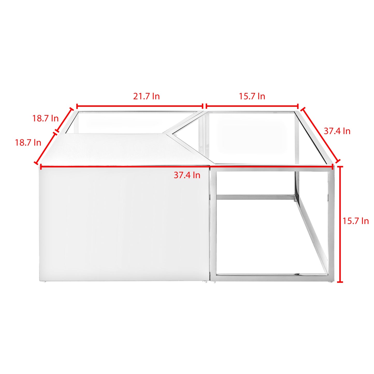 Set of Three 37" Clear And Gold Glass And Stainless Steel Square Mirrored Bunching Coffee Tables