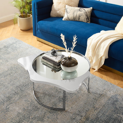 32" Silver Glass And Stainless Steel Round Mirrored Coffee Table