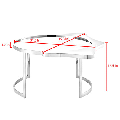 32" Silver Glass And Stainless Steel Round Mirrored Coffee Table