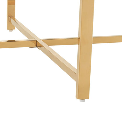 32" Silver And Gold Glass And Stainless Steel Round Mirrored Coffee Table