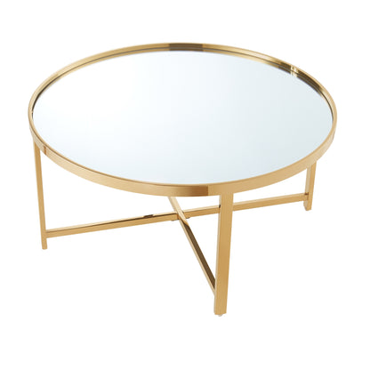 32" Silver And Gold Glass And Stainless Steel Round Mirrored Coffee Table