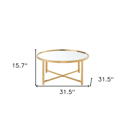 32" Silver And Gold Glass And Stainless Steel Round Mirrored Coffee Table