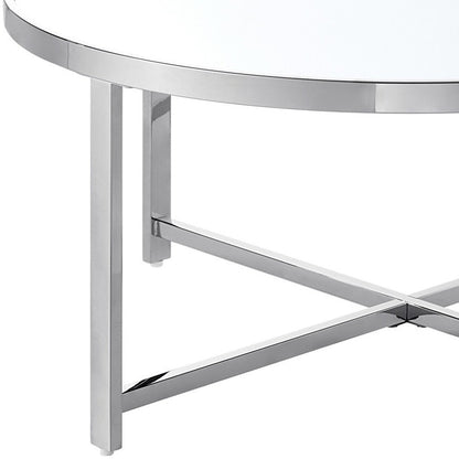 32" Silver And Gold Glass And Stainless Steel Round Mirrored Coffee Table