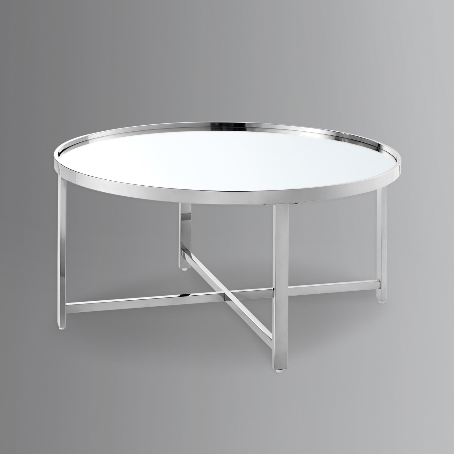 32" Silver And Gold Glass And Stainless Steel Round Mirrored Coffee Table