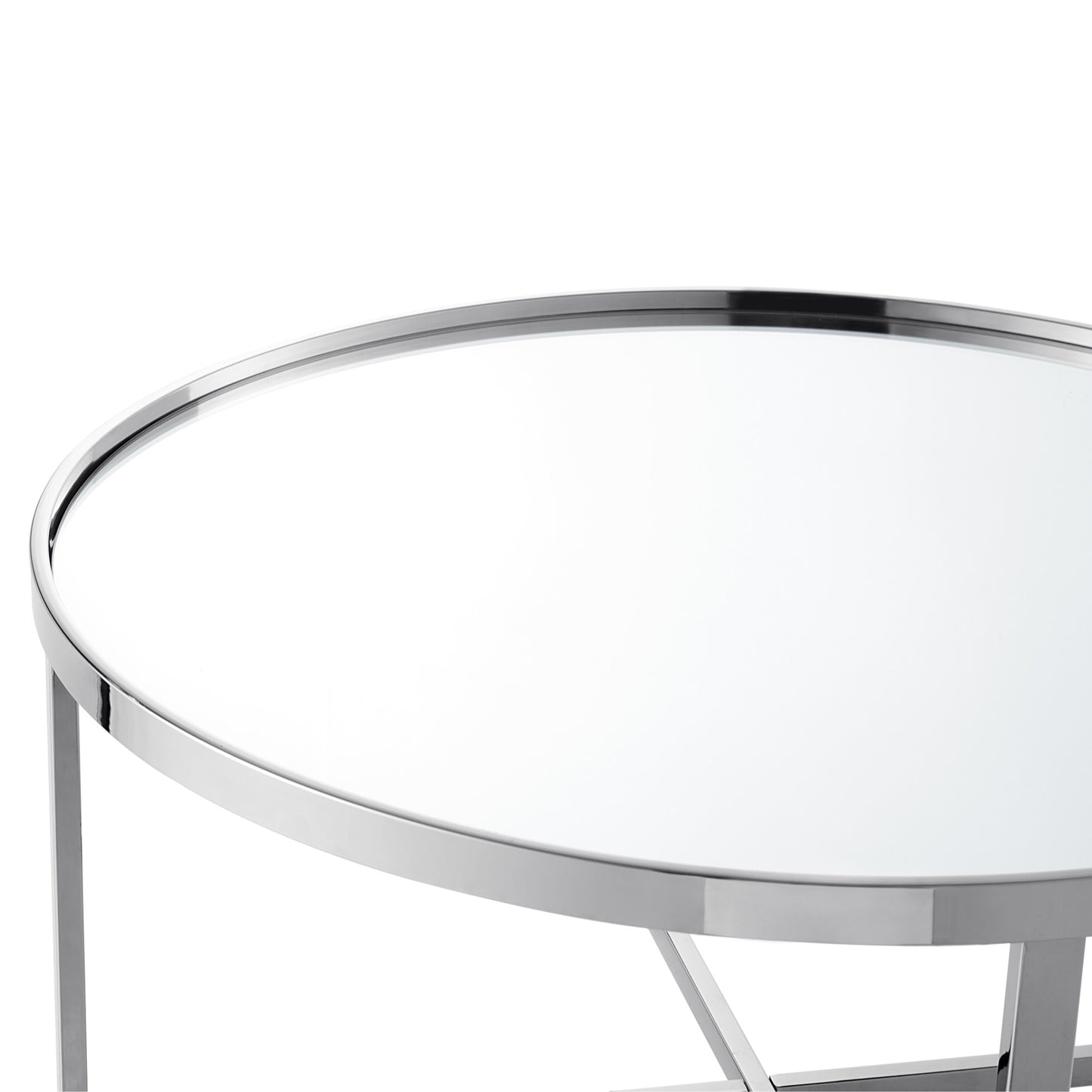 32" Silver And Gold Glass And Stainless Steel Round Mirrored Coffee Table