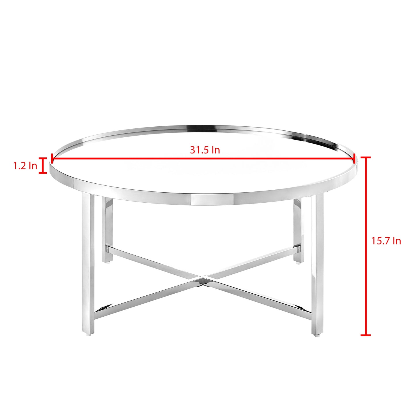 32" Silver And Gold Glass And Stainless Steel Round Mirrored Coffee Table