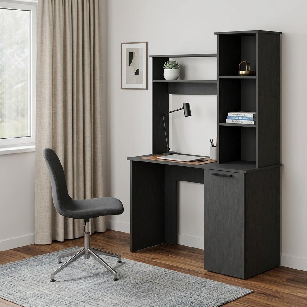 39" Black Computer Desk With Hutch