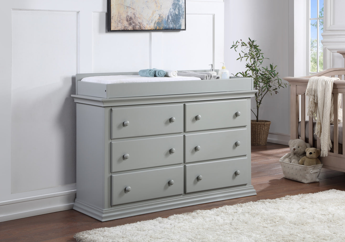 56" Gray Solid and Manufactured Wood Six Drawer Double Dresser