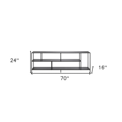 70" Black Metal Open shelving TV Stand