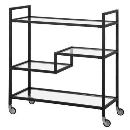 Black Steel And Glass Rolling Bar Cart