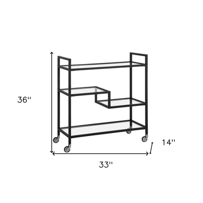 Black Steel And Glass Rolling Bar Cart