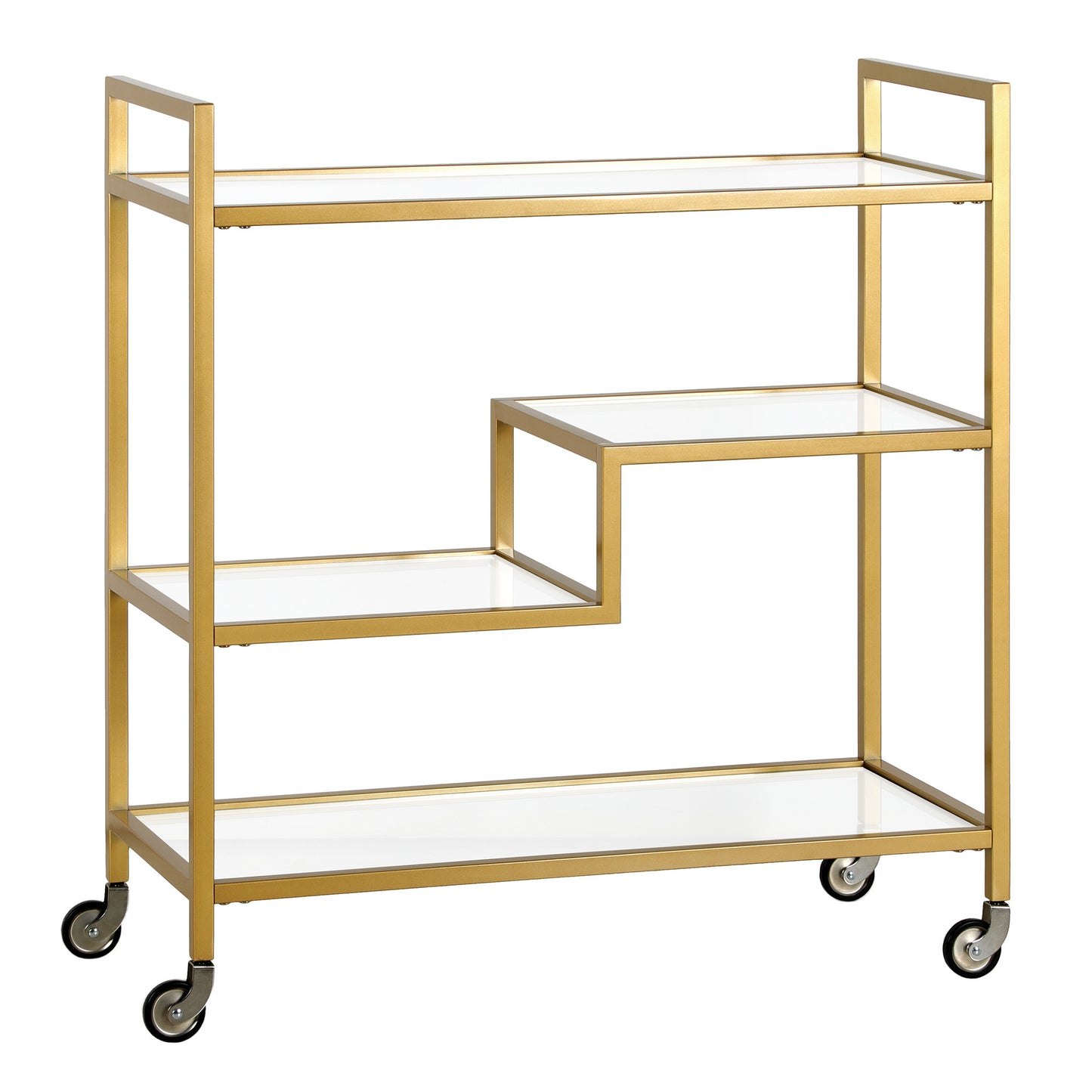 Brass Steel And Glass Rolling Bar Cart