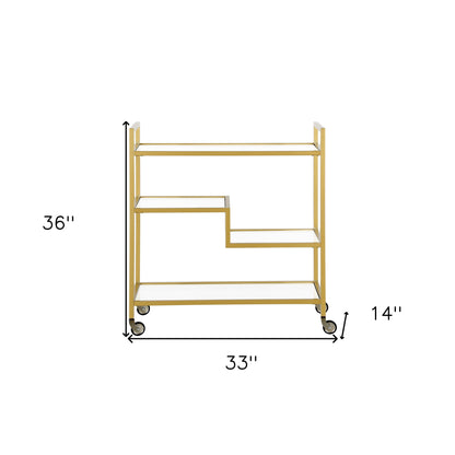 Brass Steel And Glass Rolling Bar Cart