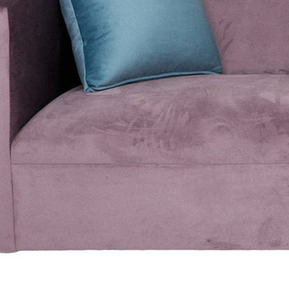 72" Lavender Velvet Sofa And Toss Pillows With Black Legs