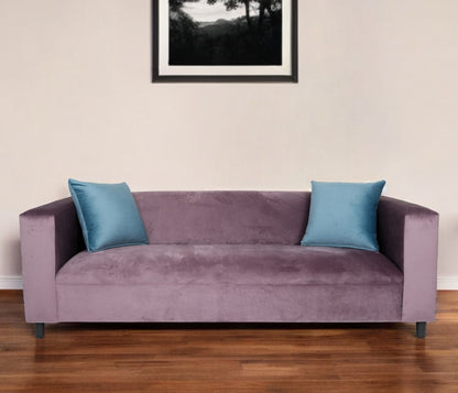 72" Lavender Velvet Sofa And Toss Pillows With Black Legs