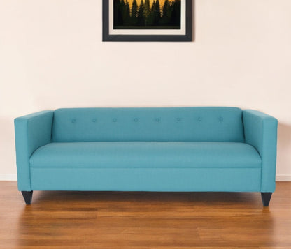 80" Teal Blue Polyester Sofa With Black Legs