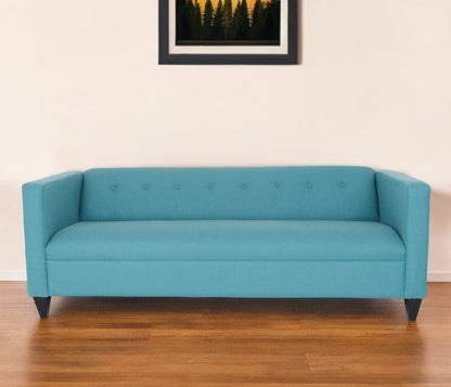 80" Teal Blue Polyester Sofa With Black Legs